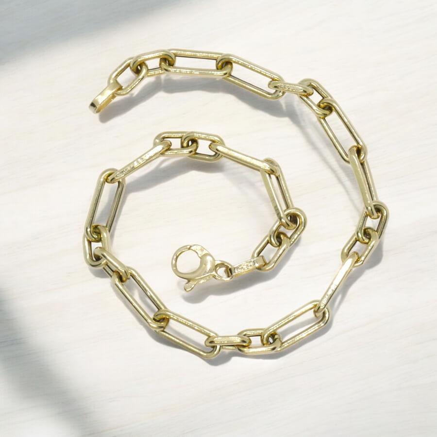 Pulsera de oro amarillo de 18k con eslabones forzados de 2 tamaños. 20.50 cm de larga, ideal hombre o mujer.