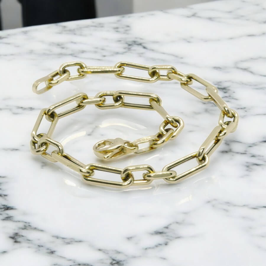 Pulsera de oro amarillo de 18k con eslabones forzados de 2 tamaños. 20.50 cm de larga, ideal hombre o mujer. - Imagen 7