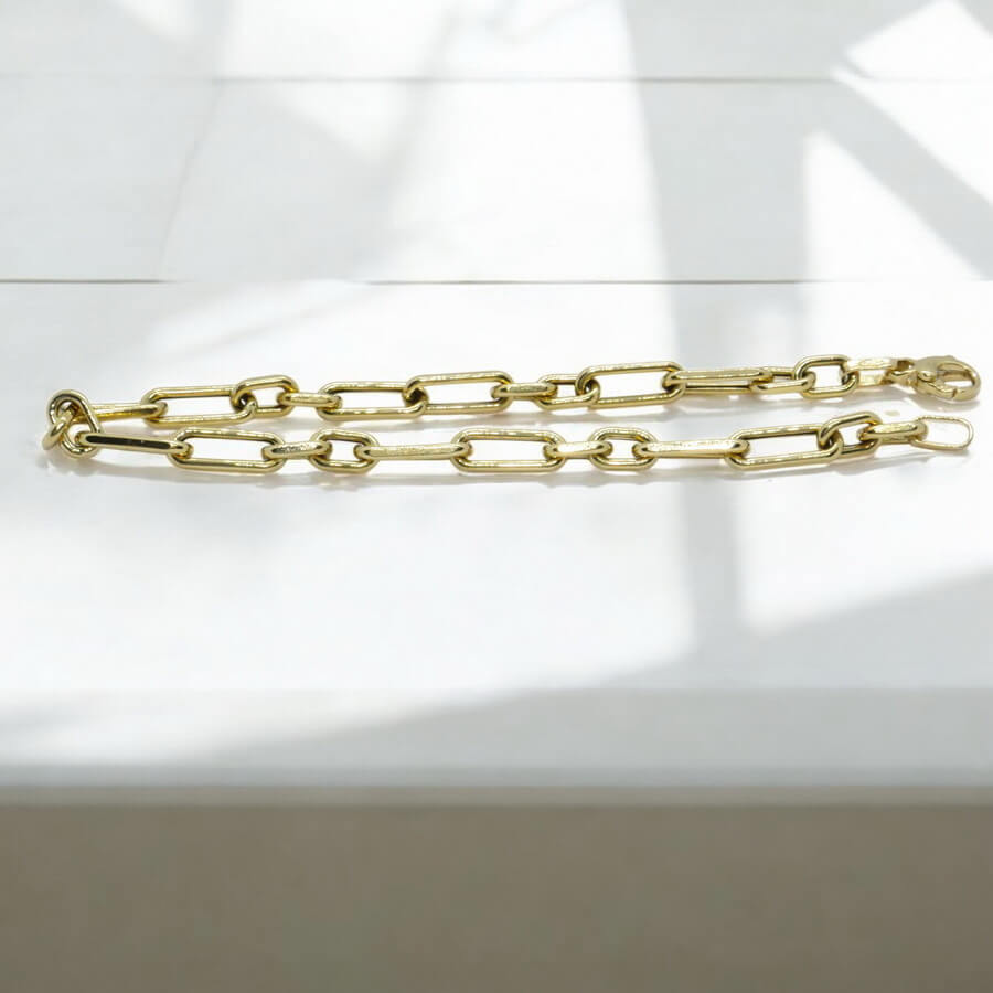 Pulsera de oro amarillo de 18k con eslabones forzados de 2 tamaños. 20.50 cm de larga, ideal hombre o mujer. - Imagen 6