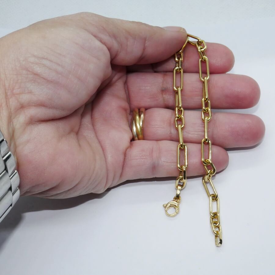 Pulsera de oro amarillo de 18k con eslabones forzados de 2 tamaños. 20.50 cm de larga, ideal hombre o mujer. - Imagen 2