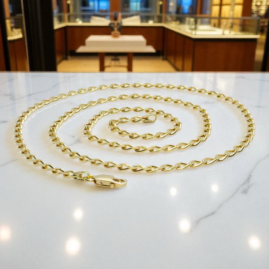 Cadena tipo Bilbao para hombre, con eslabones de 3,5 mm de ancho, 60.00cm de larga, 15.40gr de oro macizo de 18k - Imagen 8