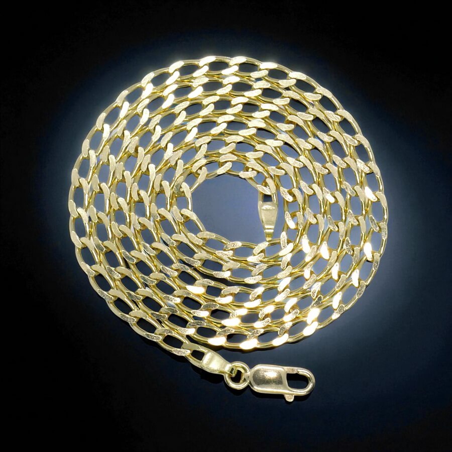 Cadena tipo Bilbao para hombre, con eslabones de 3,5 mm de ancho, 60.00cm de larga, 15.40gr de oro macizo de 18k