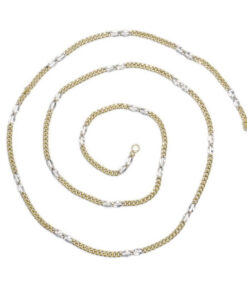 Cadena Barbada Plana Bicolor Oro 18k – 60 cm – 3.80 g -Ideal hombre y mujer - Imagen 5