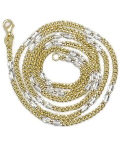 Cadena Barbada Plana Bicolor Oro 18k – 60 cm – 3.80 g -Ideal hombre y mujer