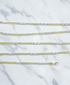 Cadena Barbada Plana Bicolor Oro 18k – 60 cm – 3.80 g -Ideal hombre y mujer - Imagen 8