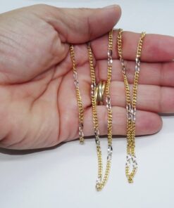 Cadena Barbada Plana Bicolor Oro 18k – 60 cm – 3.80 g -Ideal hombre y mujer - Imagen 3