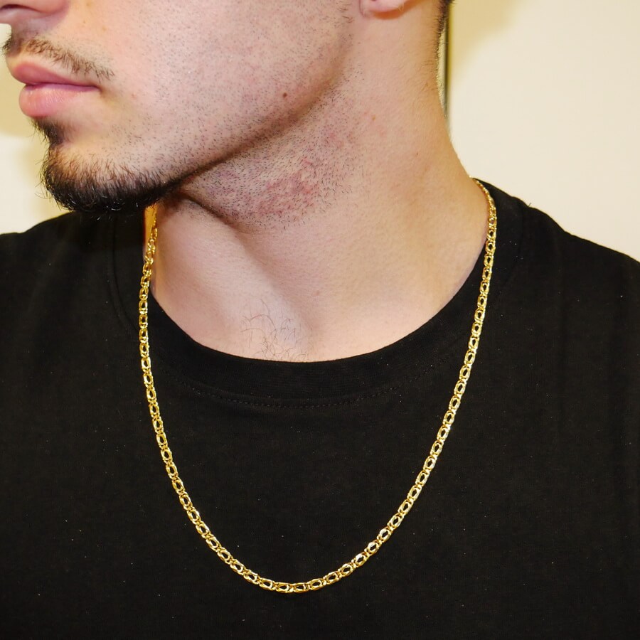 Cadena para Hombre de Oro Amarillo de 18k Tipo doble barbada modelo tigre, de 4.00 mm de Ancha y 60cm - Imagen 2
