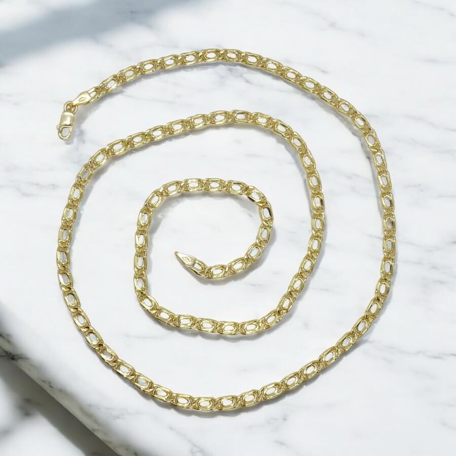 Cadena para Hombre de Oro Amarillo de 18k Tipo doble barbada modelo tigre, de 4.00 mm de Ancha y 60cm - Imagen 5