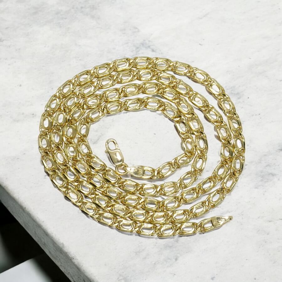Cadena para Hombre de Oro Amarillo de 18k Tipo doble barbada modelo tigre, de 4.00 mm de Ancha y 60cm