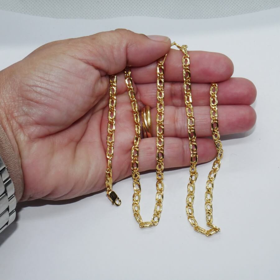Cadena para Hombre de Oro Amarillo de 18k Tipo doble barbada modelo tigre, de 4.00 mm de Ancha y 60cm - Imagen 3