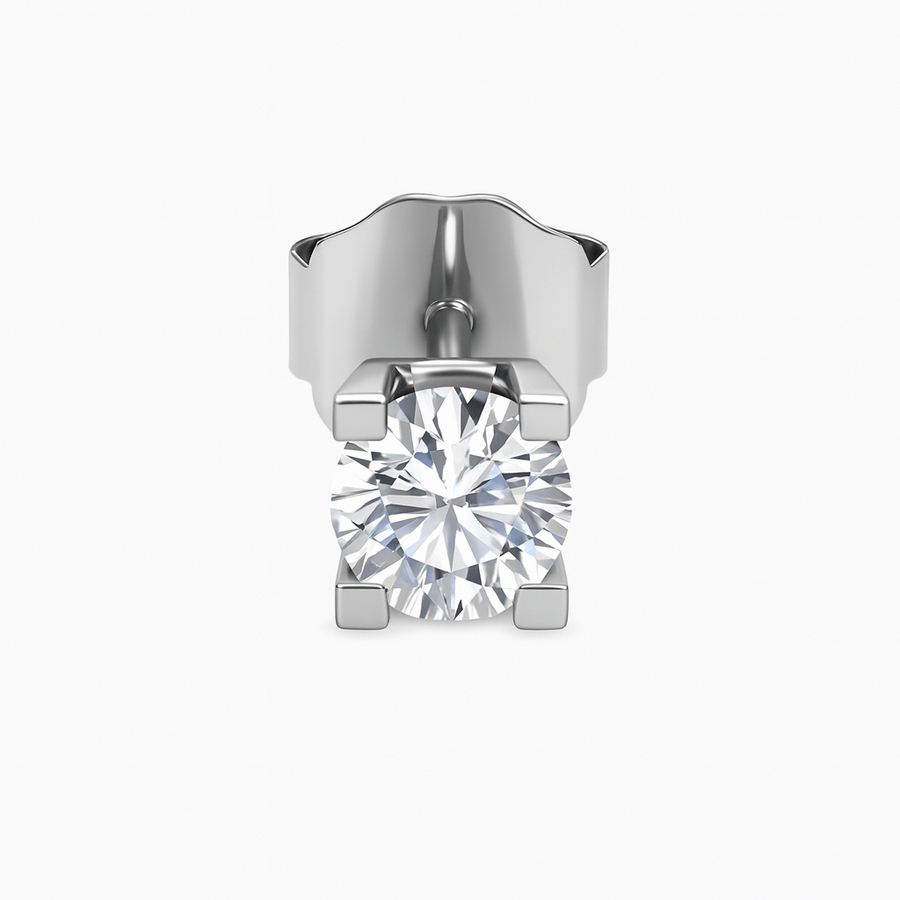 Pendiente Solitario Diamante Sintético 1.00 ct E VS1 IGI, Oro Blanco 18k, Montura 4 Garras 7 mm