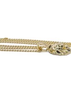 Colgante León tamaño discreto Oro Amarillo 18k con Circonitas y Cadena Barbada 60 cm , Alta Joyería Masculina - Imagen 5