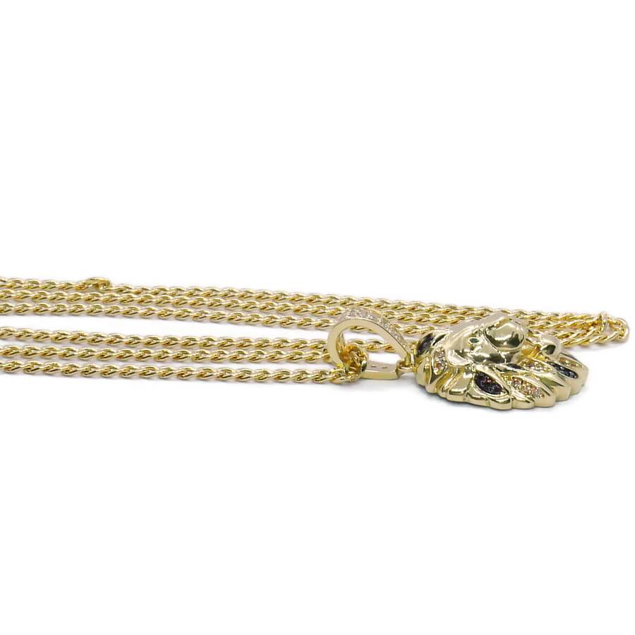 Colgante León tamaño discreto Oro Amarillo 18k con Circonitas y Cadena Barbada 60 cm , Alta Joyería Masculina - Imagen 5