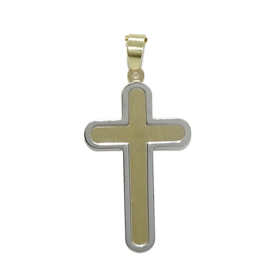 Cruz bicolor en oro amarillo y oro blanco de 18k para hombre o mujer mate y brillo 1.10 gr de oro macizo - Imagen 5