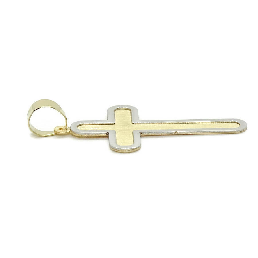 Cruz bicolor en oro amarillo y oro blanco de 18k para hombre o mujer mate y brillo 1.10 gr de oro macizo - Imagen 4