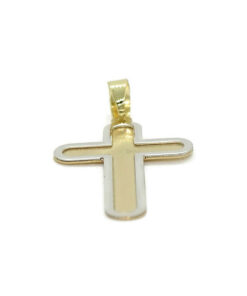 Cruz bicolor en oro amarillo y oro blanco de 18k para hombre o mujer mate y brillo 1.10 gr de oro macizo - Imagen 6