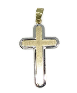 Cruz bicolor en oro amarillo y oro blanco de 18k para hombre o mujer mate y brillo 1.10 gr de oro macizo