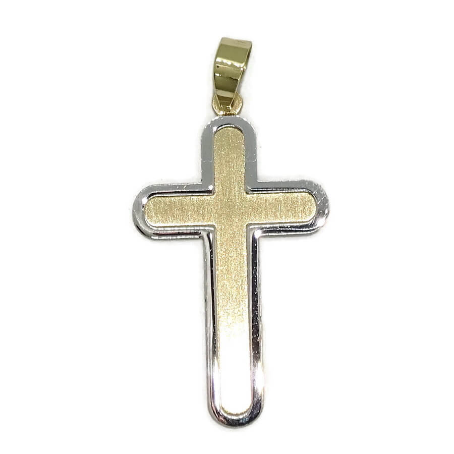 Cruz bicolor en oro amarillo y oro blanco de 18k para hombre o mujer mate y brillo 1.10 gr de oro macizo