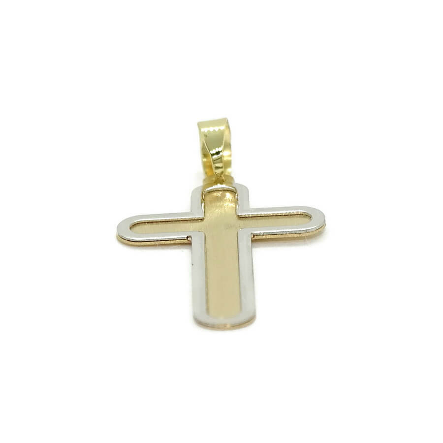 Cruz bicolor en oro amarillo y oro blanco de 18k para hombre o mujer mate y brillo 1.10 gr de oro macizo - Imagen 6