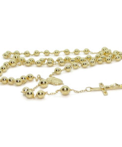 Rosario de oro amarillo 18 quilates con 60 cm de largo, cruz y medalla de la Virgen. 16 g de oro , 4 bolas de 6 mm y 50 de 5 mm. Certificado Never say Never. Tradición, calidad y fe en una joya eterna. - Imagen 6