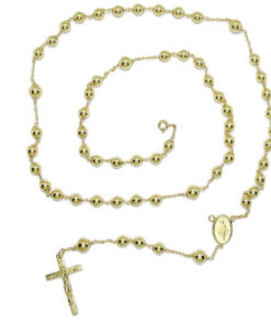 Rosario de oro amarillo 18 quilates con 60 cm de largo, cruz y medalla de la Virgen. 16 g de oro , 4 bolas de 6 mm y 50 de 5 mm. Certificado Never say Never. Tradición, calidad y fe en una joya eterna. - Imagen 7