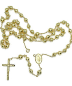 Rosario de oro amarillo 18 quilates con 60 cm de largo, cruz y medalla de la Virgen. 16 g de oro , 4 bolas de 6 mm y 50 de 5 mm. Certificado Never say Never. Tradición, calidad y fe en una joya eterna. - Imagen 9
