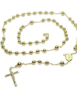 Rosario de oro amarillo 18 quilates con 60 cm de largo, cruz y medalla de la Virgen. 16 g de oro , 4 bolas de 6 mm y 50 de 5 mm. Certificado Never say Never. Tradición, calidad y fe en una joya eterna. - Imagen 8