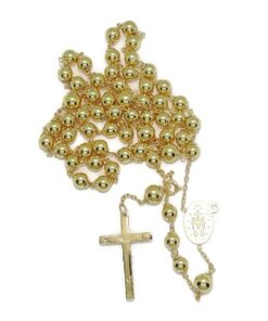Rosario de oro amarillo 18 quilates con 60 cm de largo, cruz y medalla de la Virgen. 16 g de oro , 4 bolas de 6 mm y 50 de 5 mm. Certificado Never say Never. Tradición, calidad y fe en una joya eterna. - Imagen 11