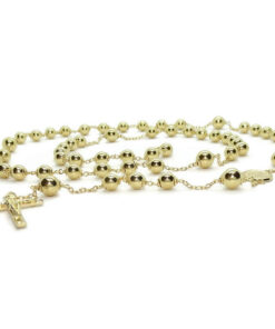 Rosario de oro amarillo 18 quilates con 60 cm de largo, cruz y medalla de la Virgen. 16 g de oro , 4 bolas de 6 mm y 50 de 5 mm. Certificado Never say Never. Tradición, calidad y fe en una joya eterna. - Imagen 10