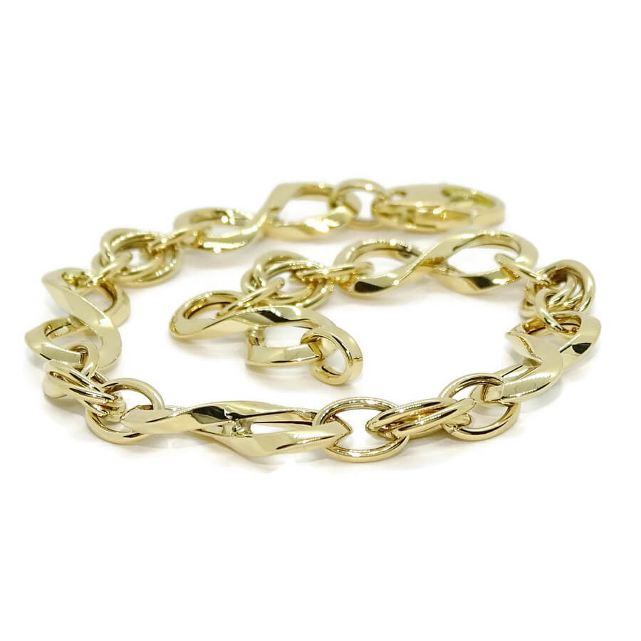 Pulsera para mujer en oro amarillo 18k con 6 infinitos y eslabones. 19cm de larga, 8mm de ancha, 4.30g de oro 1ª Ley. Diseño elegante y moderno con certificado Never Say Never. - Imagen 4