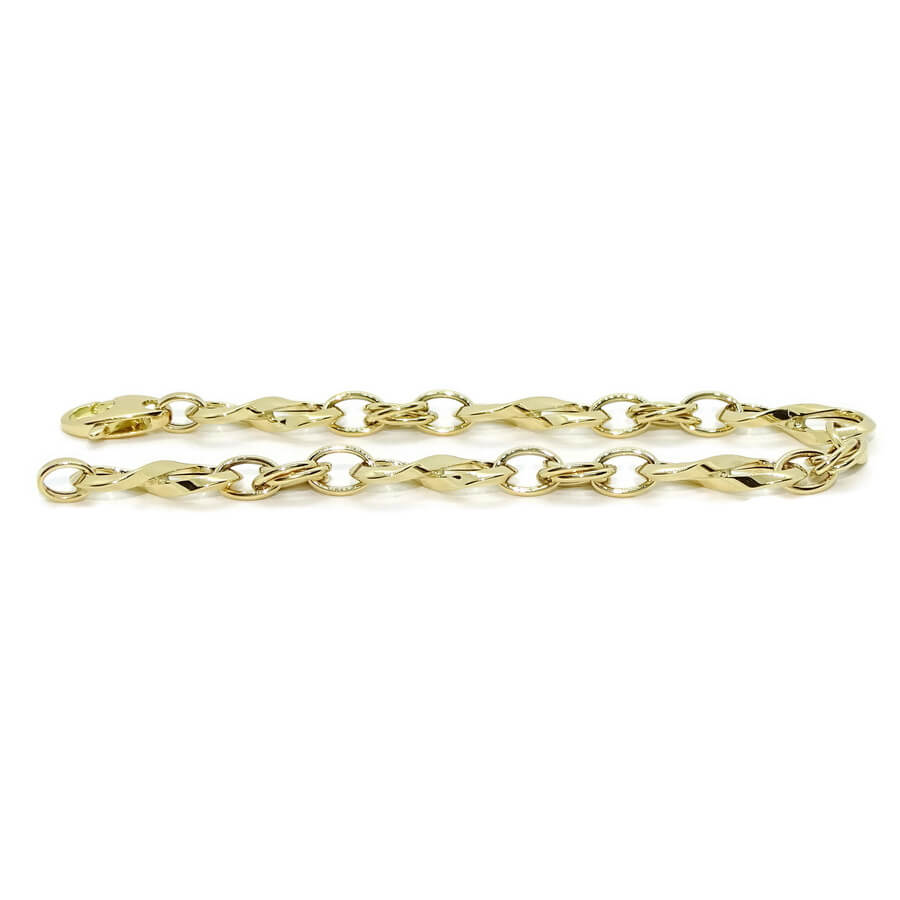 Pulsera para mujer en oro amarillo 18k con 6 infinitos y eslabones. 19cm de larga, 8mm de ancha, 4.30g de oro 1ª Ley. Diseño elegante y moderno con certificado Never Say Never. - Imagen 7