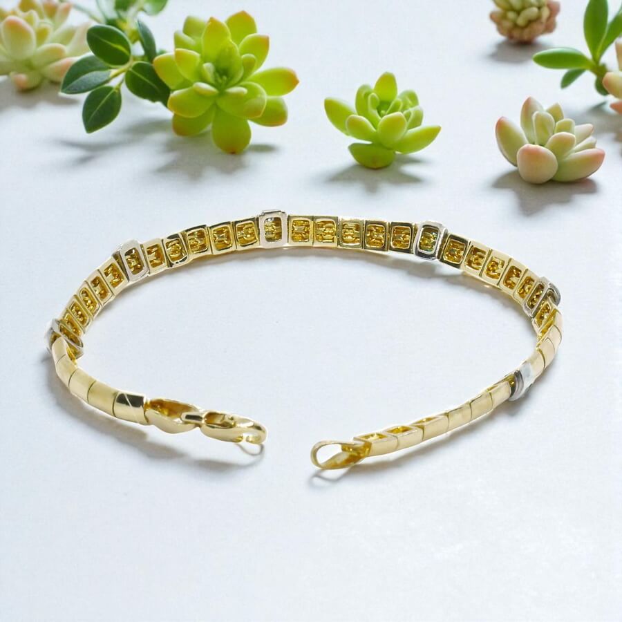 Pulsera de Oro Amarillo y Blanco 18k con Diamantes y Esmeraldas – 18.50 cm – 12.30 g – 5 mm – Cierre Mosquetón 💎 - Imagen 7