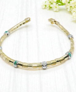 Pulsera de Oro Amarillo y Blanco 18k con Diamantes y Esmeraldas – 18.50 cm – 12.30 g – 5 mm – Cierre Mosquetón 💎 - Imagen 4
