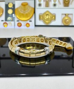 Pulsera de Oro Amarillo y Blanco 18k con Diamantes y Esmeraldas – 18.50 cm – 12.30 g – 5 mm – Cierre Mosquetón 💎 - Imagen 9