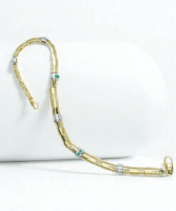 Pulsera de Oro Amarillo y Blanco 18k con Diamantes y Esmeraldas – 18.50 cm – 12.30 g – 5 mm – Cierre Mosquetón 💎