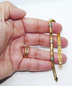 Pulsera de Oro Amarillo y Blanco 18k con Diamantes y Esmeraldas – 18.50 cm – 12.30 g – 5 mm – Cierre Mosquetón 💎 - Imagen 3