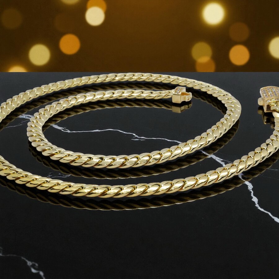 Cadena Cubana para Hombre y mujer de Oro Amarillo 18k – 7mm – 60cm – 26.15g – Cierre Mónaco con Circonitas - Imagen 5