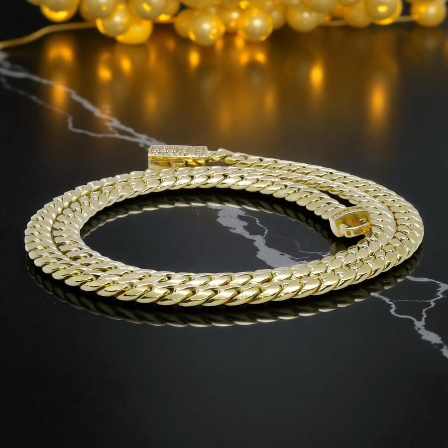Cadena Cubana para Hombre y mujer de Oro Amarillo 18k – 7mm – 60cm – 26.15g – Cierre Mónaco con Circonitas - Imagen 7
