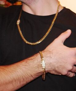 Alternative view of Pulsera Cubana Hombre Oro Amarillo 18k – 7mm – 21cm – 13.30g – Cierre Mónaco con 28 Circonitas – Never say Never