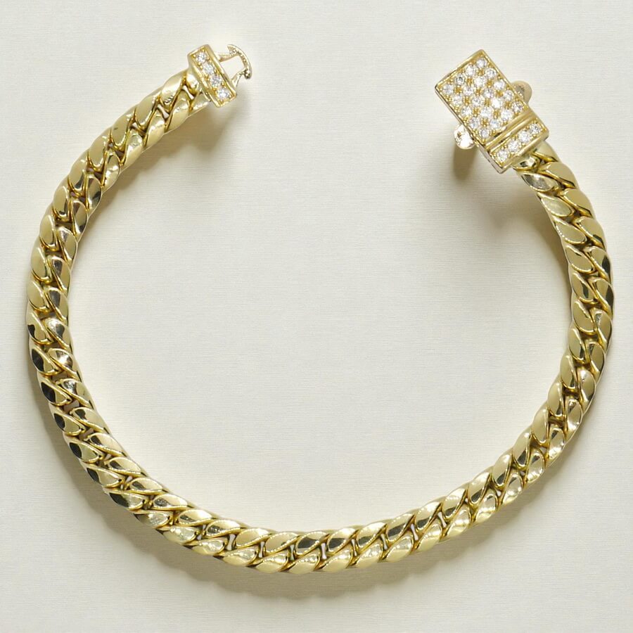 Pulsera Cubana Hombre Oro Amarillo 18k – 7mm – 21cm – 13.30g – Cierre Mónaco con 28 Circonitas – Never say Never - Imagen 6