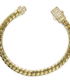 Pulsera Cubana Hombre Oro Amarillo 18k – 7mm – 21cm – 13.30g – Cierre Mónaco con 28 Circonitas – Never say Never
