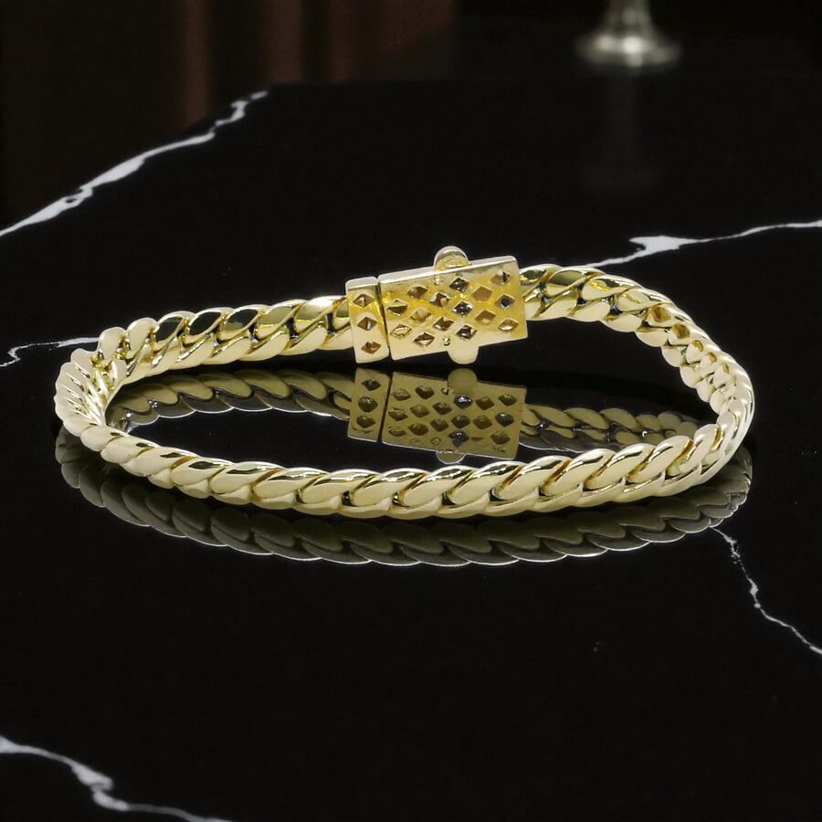 Pulsera Cubana Hombre Oro Amarillo 18k – 7mm – 21cm – 13.30g – Cierre Mónaco con 28 Circonitas – Never say Never - Imagen 5