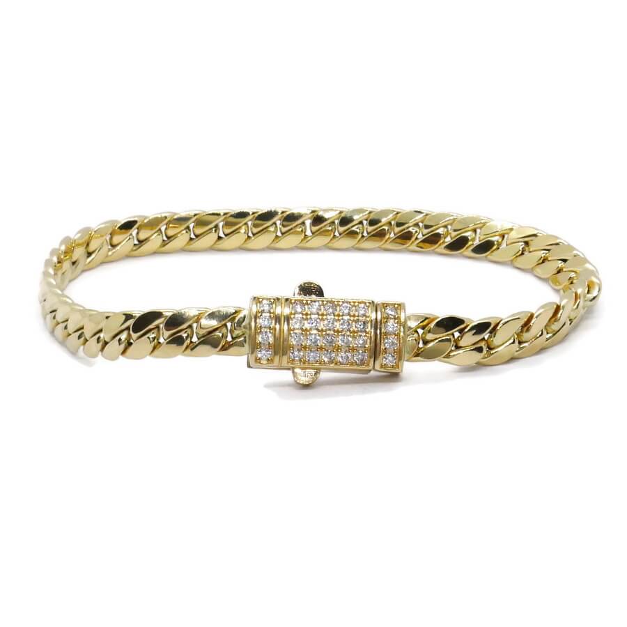 Pulsera Cubana Hombre Oro Amarillo 18k – 7mm – 21cm – 13.30g – Cierre Mónaco con 28 Circonitas – Never say Never - Imagen 4