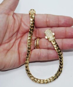 Pulsera Cubana Hombre Oro Amarillo 18k – 7mm – 21cm – 13.30g – Cierre Mónaco con 28 Circonitas – Never say Never - Imagen 3