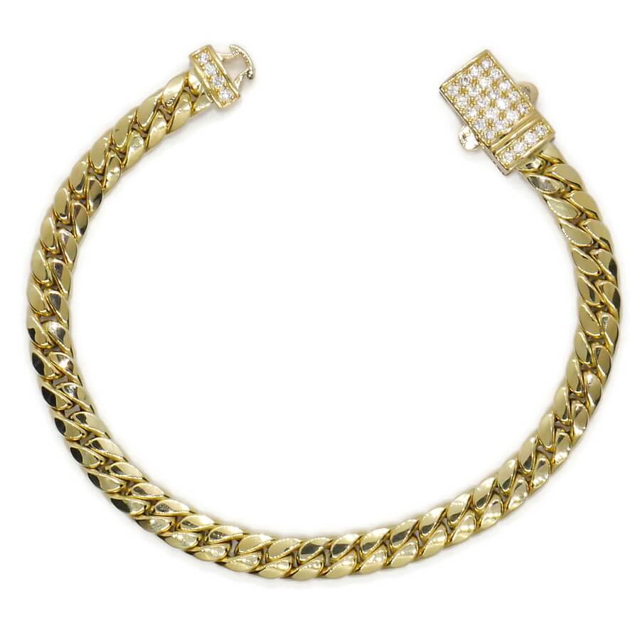 Pulsera Cubana Hombre Oro Amarillo 18k – 7mm – 21cm – 13.30g – Cierre Mónaco con 28 Circonitas – Never say Never