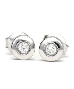 Pendientes de oro blanco de 18 k con dos diamantes talla brillante de 0.12 cts (0.60 cm de diámetro, cierre de presión).