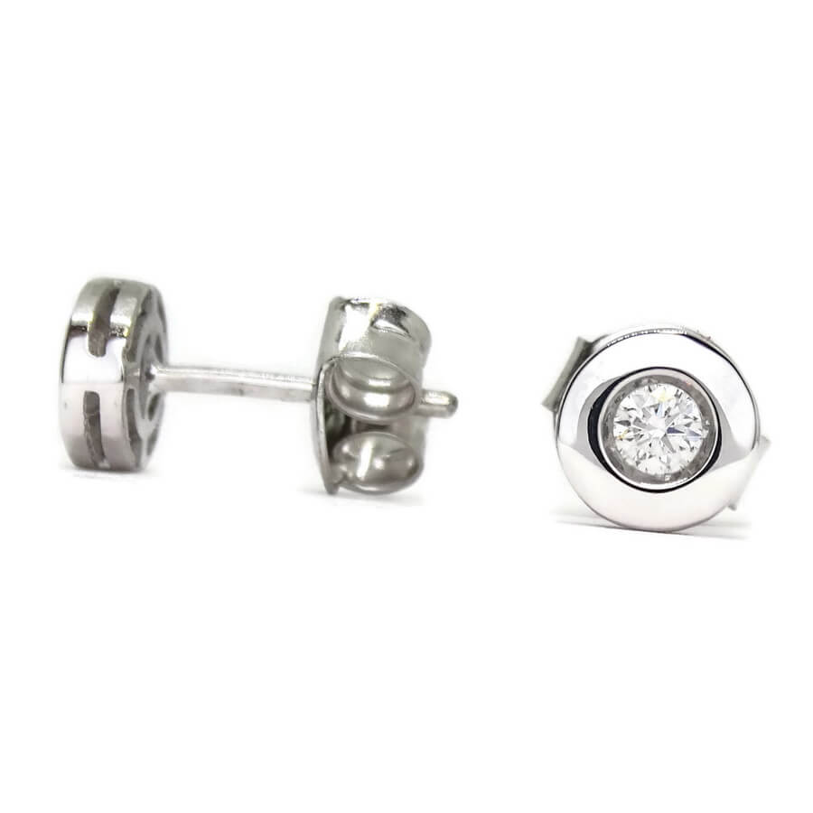Pendientes de oro blanco de 18 k con dos diamantes talla brillante de 0.12 cts (0.60 cm de diámetro, cierre de presión). - Imagen 5