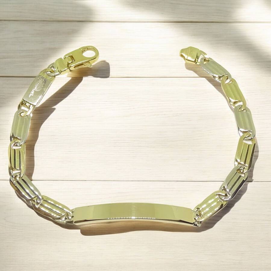 Pulsera Never Say Never de Oro Bicolor 18k para Hombre con Placa Grabable - Imagen 6