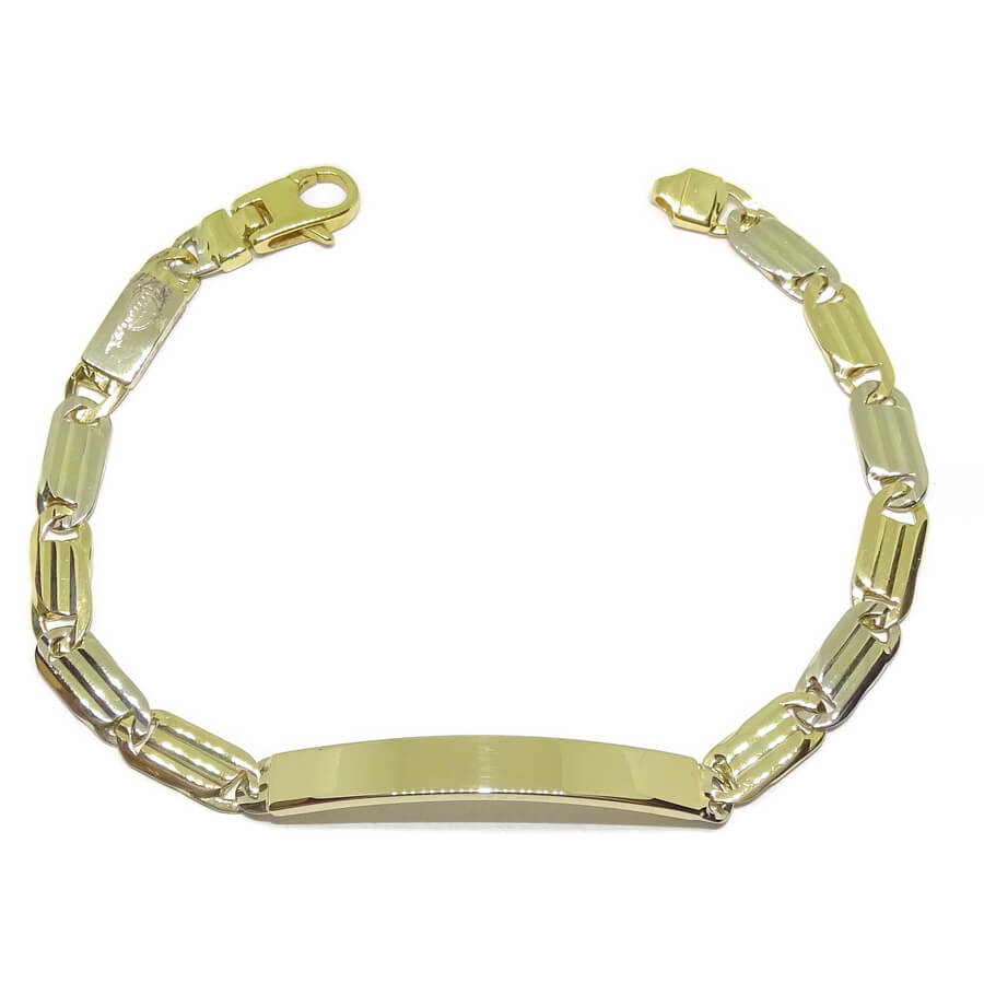 Pulsera Never Say Never de Oro Bicolor 18k para Hombre con Placa Grabable