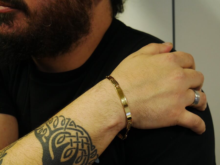 Pulsera Never Say Never de Oro Bicolor 18k para Hombre con Placa Grabable - Imagen 2